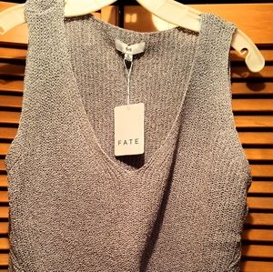 Fate grayish/blue Knot Front Knitted Tank